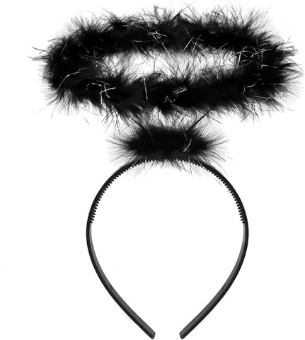 Newthinking Black Angel Wings Costume Set with Halo & Wand – Feather Angel Wings for Halloween Fancy Dress, Cosplay, Parties & Photoshoots