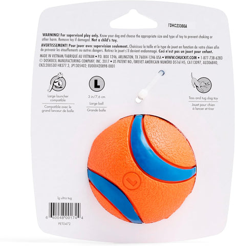 Large Dog Tug and Fetch Rubber Ball Toy Orange