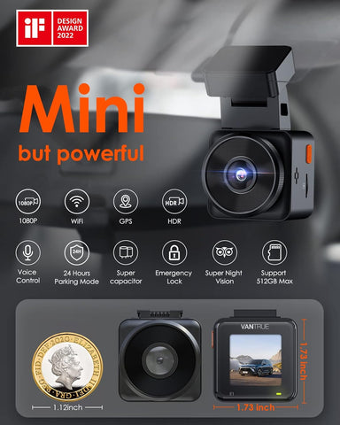 Vantrue E1 Lite Dash Cam 1080P HDR Night Vision WiFi GPS 160° Wide Angle