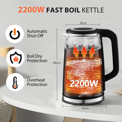 Swoden 1.7L Electric Kettle with Temperature Control, Digital Display, Double-Walled Glass, 2200W, Keep Warm – Black