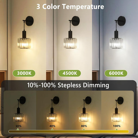 Battery Operated Wall Lights Set of 2 Black Crystal Indoor