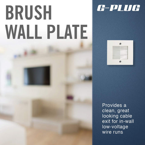 G-PLUG Cable Pass Through Wall Plate Faceplate with Brush – White Single Gang Cover for HDMI, TV, Ethernet, Speaker Wires – Easy to Install, Clean Cable Management Solution