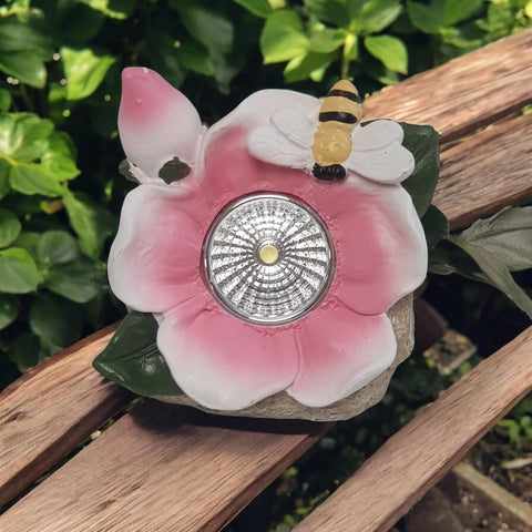 Divas World Solar Powered LED Flower Shaped Garden Lights Decorative Outdoor Resin Solar Lights for Patio, Yard, Pathway & Tabletop (Pink Flower LED)