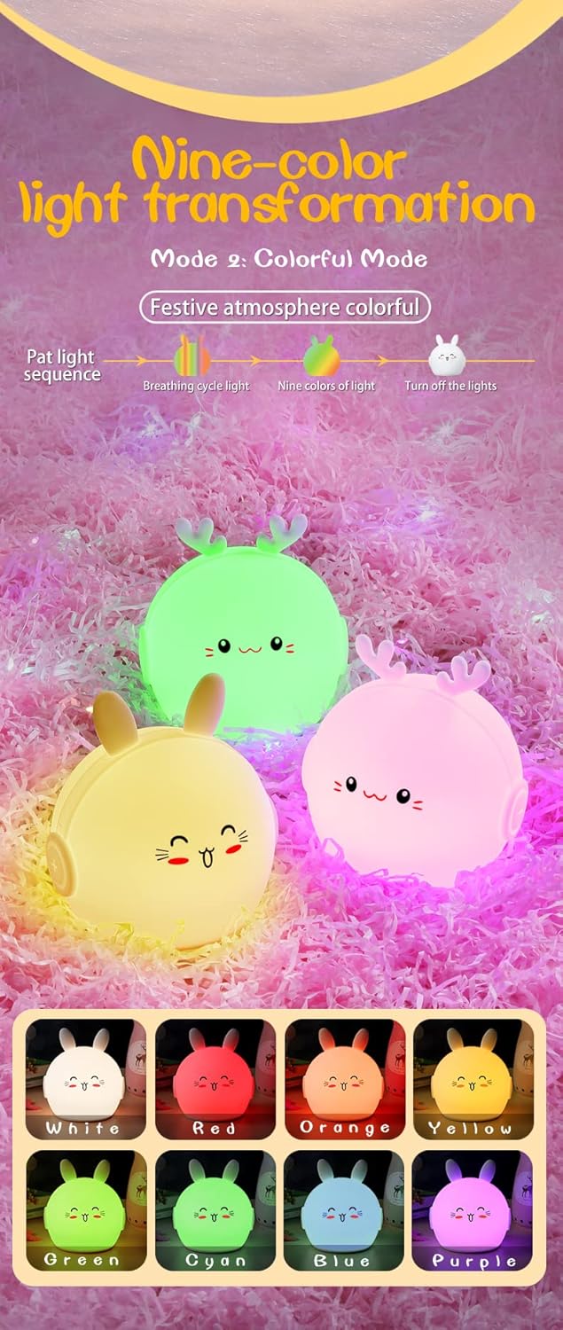Colorful LED light-up toys with nine color options on a pink textured background