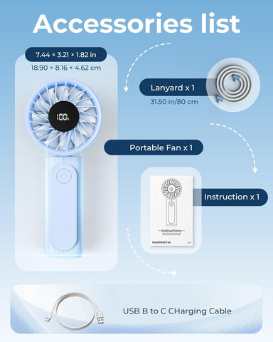 Handheld Fan, Portable Fan with 4000mAh Rechargeable Battery, LED Display Hand Fan with 6 Speeds, Mini Fan 180° Foldable for Home Office Travel Outdoor Bedroom