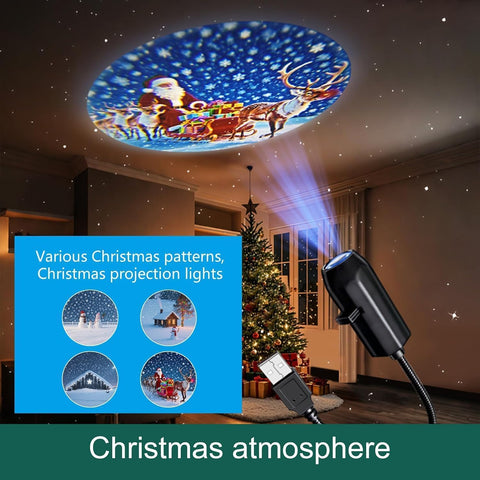 JKKEOXYLIC Christmas Projector Indoor – 24 Festive Scenes, 360° Rotating USB Powered Christmas Light Projector for Bedroom, Living Room & Parties