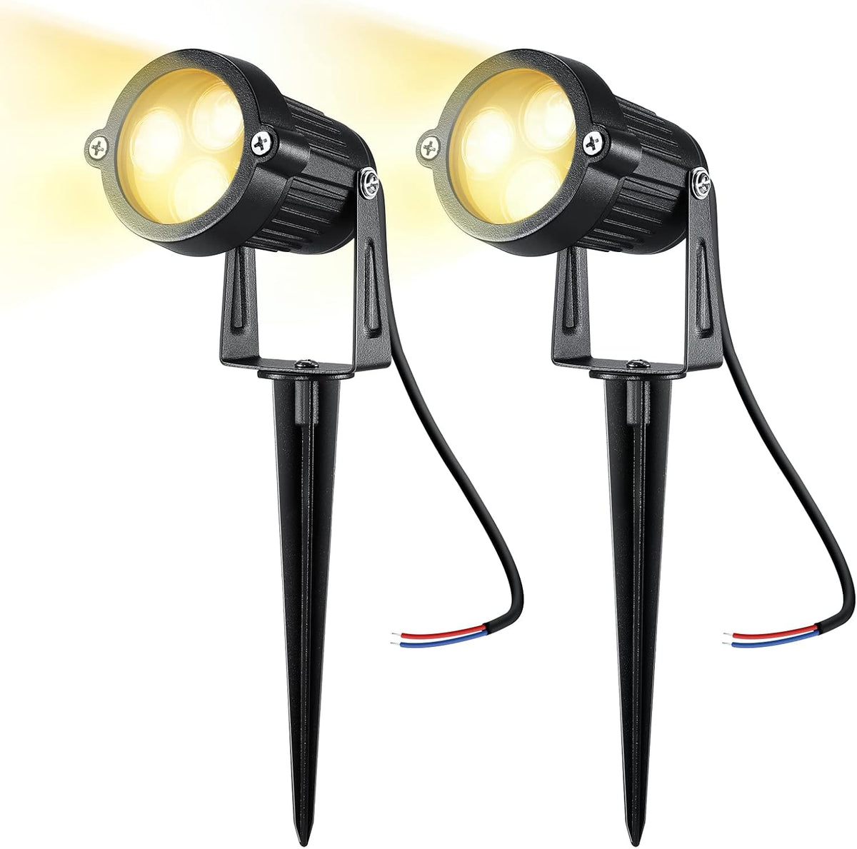 2Pcs DC 12V Landscape Lights, 3x3W IP65 Waterproof Cast-Aluminum Garden Spike Lights, LED Outdoor Landscape Spotlight Fixture Garden Night Spike Lawn Lamp (Warm White)