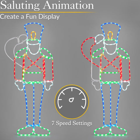 Animated Saluting Nutcracker Soldier LED Rope Light 116cm Christmas Display