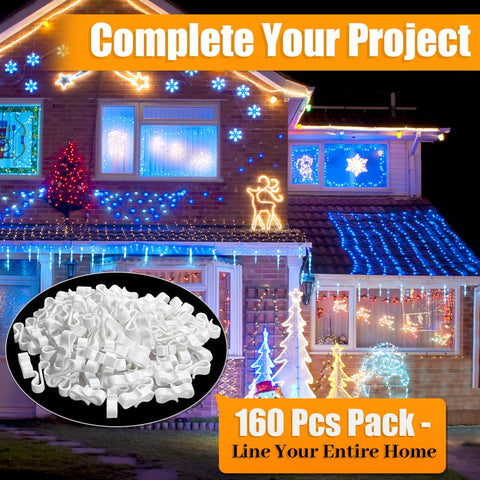 160 Pack Gutter Clips for Outdoor String Lights – S-Shaped Hooks for Christmas, Fairy, Festoon & LED Rope Lights – Line Your Outdoor Space with Lights Without Drilling