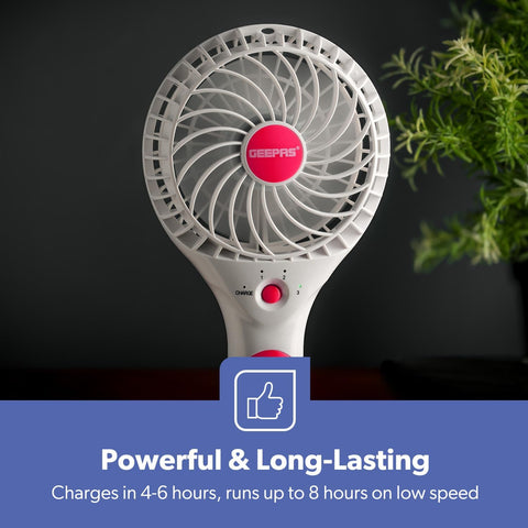 Rechargeable Mini Handheld Fan USB Portable 3 Speed 8Hr Runtime Orange