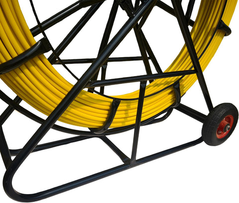 KATSU 14X200M FIBERGLASS DUCT RODDER WITH WHEELS & STEEL STAND – ELECTRICIAN CABLE INSTALLATION FISH TAPE WIRE PULLER TOOL – YELLOW HEAVY DUTY CABLE RUNNING SYSTEM UK