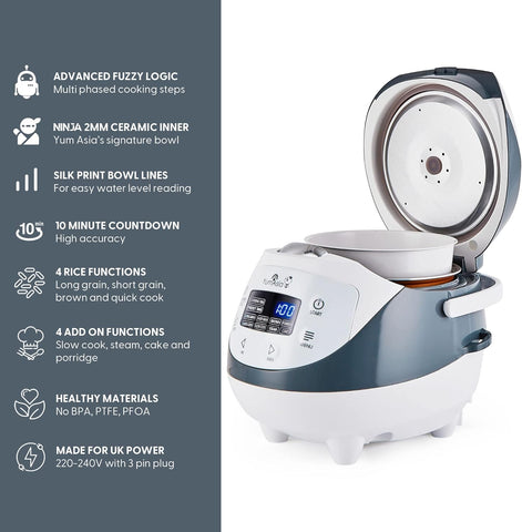 Yum Asia Panda Mini Rice Cooker 3.5 Cup White & Grey