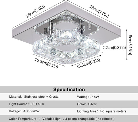 Modern Square K9 Crystal LED Chandelier Flush Mount Ceiling Light