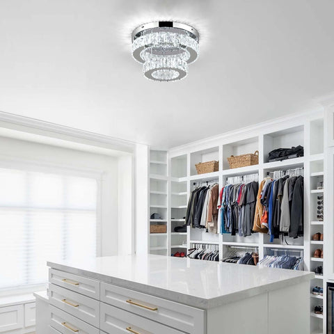 Crystal LED Ceiling Light 30cm, Modern Flush Mount Chandelier 30W