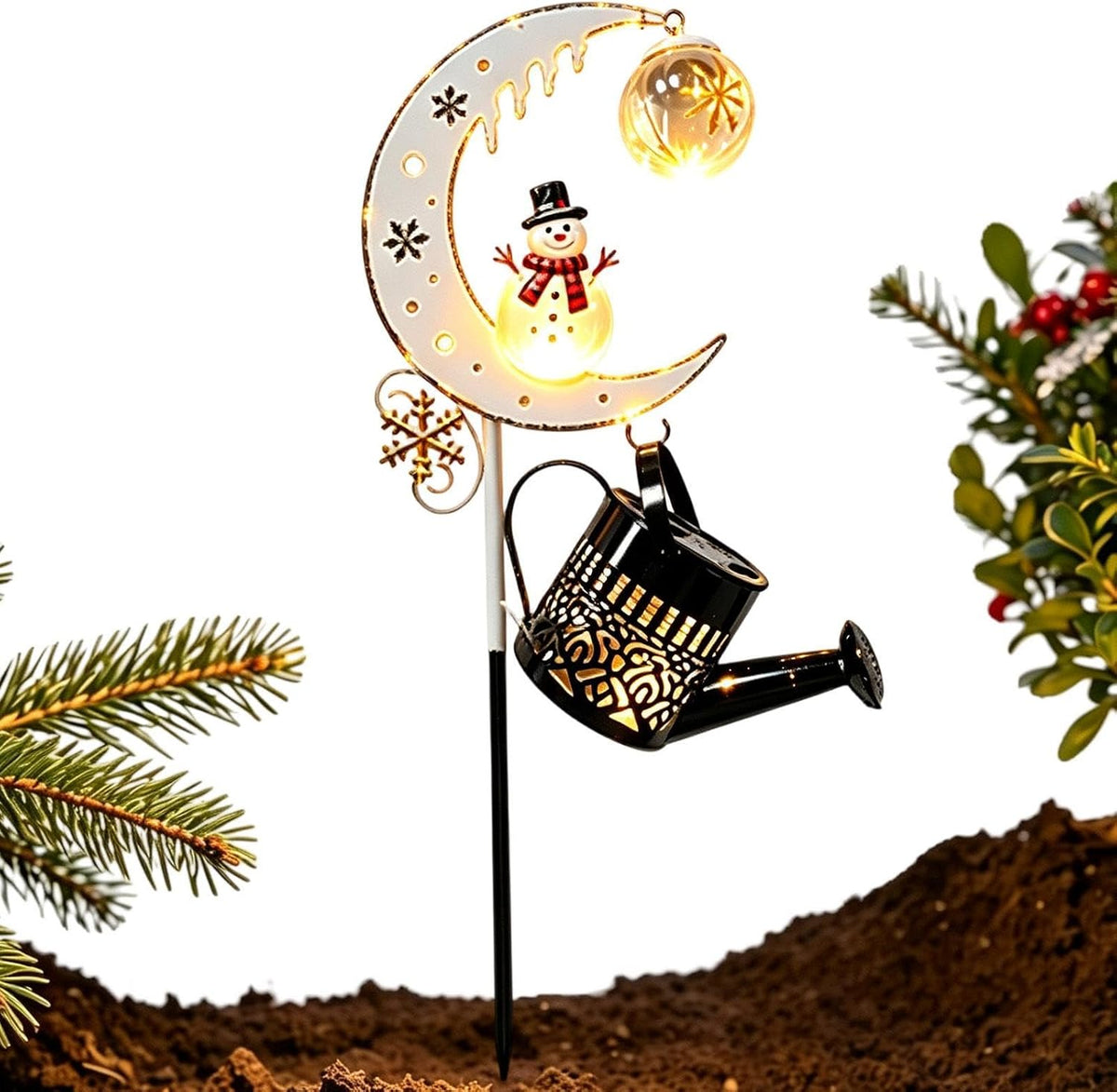 Solar Powered Christmas Lights, Metal Santa Snowman Funny Garden Decor