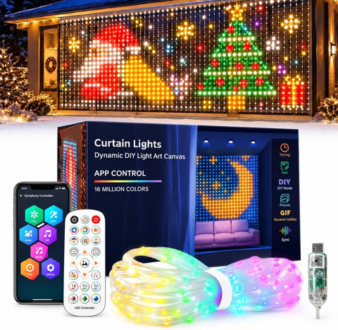 Christmas LED Curtain Lights – 400 RGB Smart Bluetooth App & Remote-Control Window Decorations for Festive Displays – Turn Your Windows into a Christmas Light Show