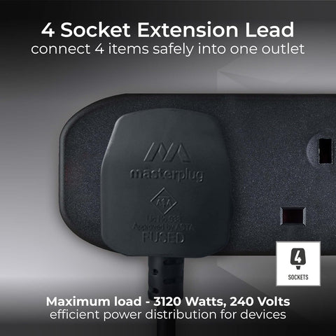 Four Socket Extension Lead 2m 13A Black