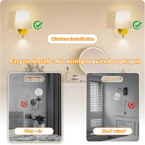 Battery Operated Wall Lights Set of 2, RGB Dimmable Rechargeable Wall Lights Indoor Wireless Wall Sconces Set of 2 for Bedrooms Cordless Sconce Wall Lamp Remote Control