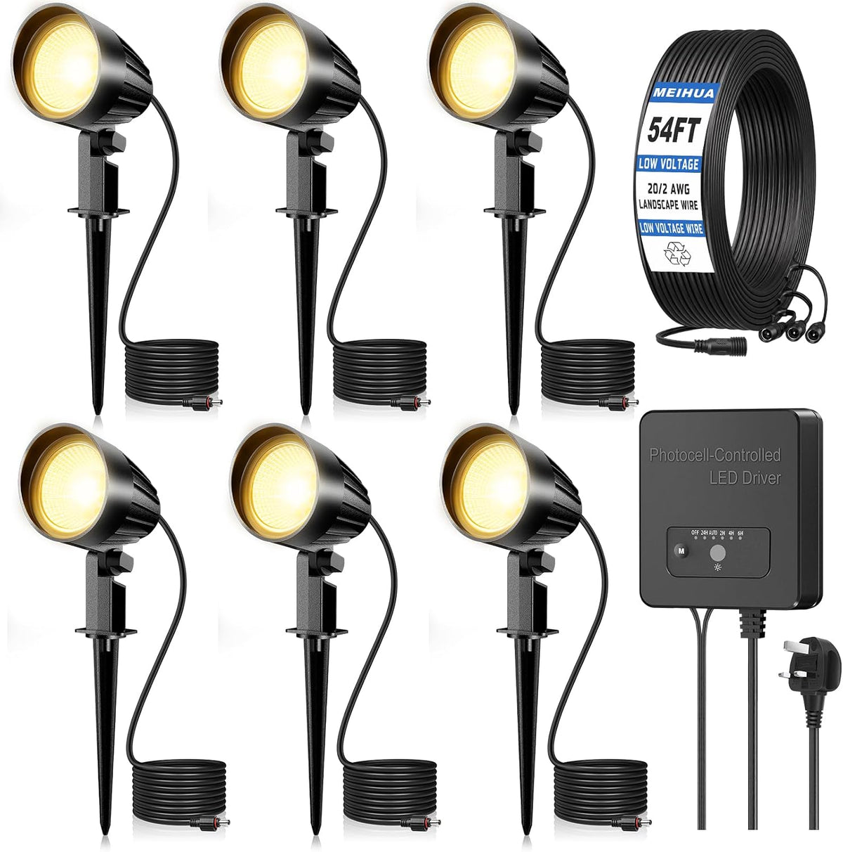 12W Garden Spotlights Mains Powered 6 in 1 LED Landscape Lights 2700K IP66