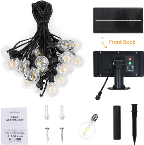 50ft solar festoon string lights with G40 globe bulbs – UK garden lighting.

