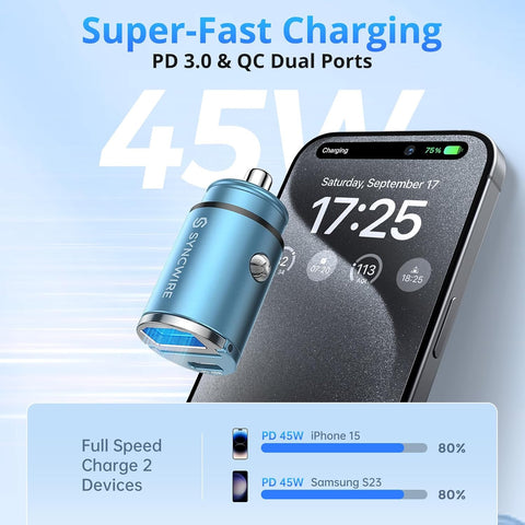 Syncwire 90W USB C Car Charger PD 45W QC 45W Fast Charge Adapter