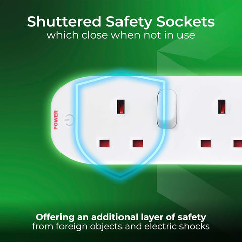 Masterplug Six Socket Extension Lead, 2 Metre Cable, Individual Switches, Power and Surge LED Indicators, 6-Way Plug Extension Cable, Power Strip, White, 13A, 6G, 2m, SWC6210N