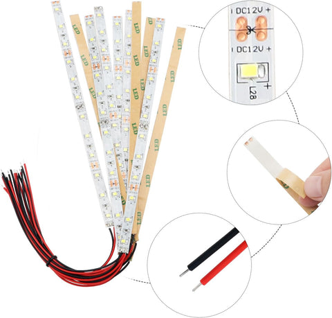 10PCS 200mm Prewired LED Strip Lights 12V-18V White Flexible SMD
