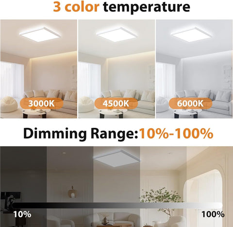 RGB LED Ceiling Light with Remote, 25W 3200LM Dimmable Flush Mount Light, 3000K-6000K Adjustable + RGB Backlight, Square Modern Ceiling Lamp for Bedroom, Bathroom, Kitchen, Living Room
