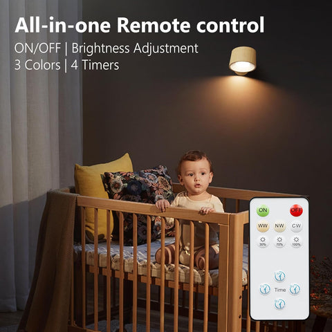 Battery Operated Wood Grain Wall Lights Wood Grain, Rechargeable Wall Lights Indoor, 3500mAh Magnetic Wall Lamp with Remote, 3 Color Temperatures & 13 RGB & Dimmable 360° Free Rotation Wall Sconces