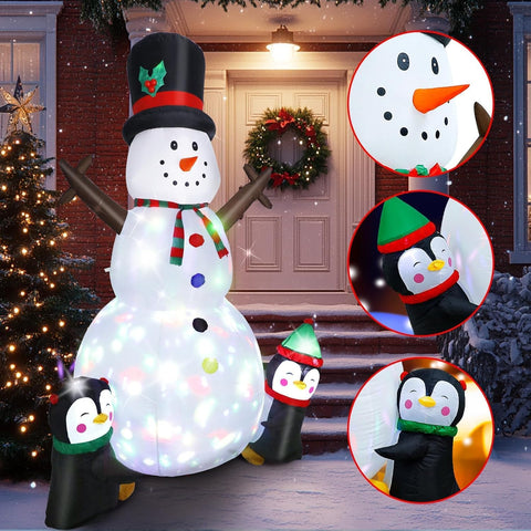 8FT Inflatable Snowman Christmas Decoration with Rotating LED Lights