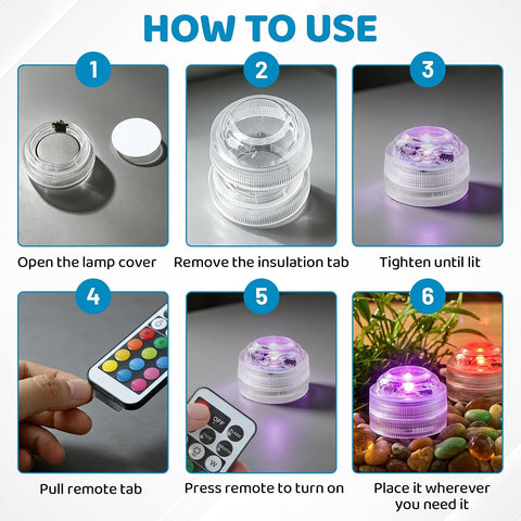 8 Pcs Submersible LED Lights with Remote – Waterproof RGB Underwater Lights with 12 Colours for Pools, Spas, Fountains, Ponds & Decorative Displays