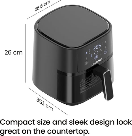 Air Fryer 3.75L – Compact Hi-Fry Technology for Crisp Results, Easy-View Window, 4 Presets, Touch Controls – Black