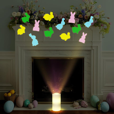 Easter Bunny LED Flameless Candle with Rotating Projector, Battery Operated Night Light with Remote & Timer for Spring Home Décor