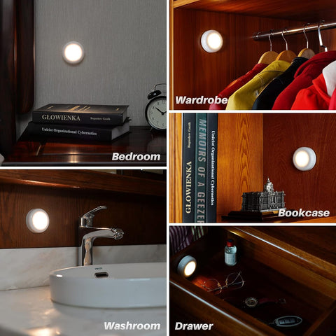 Tap Light Push Lights – 5 Pack, Warm White, Stick-On LED Touch Puck Lights, Battery Operated, Indoor Spot Lighting for Cupboard, Wardrobe, Kitchen, Closet