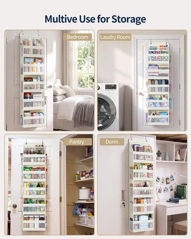 Yecaye 5-Tier Over Door Storage Organiser, Grey – Hanging Shelves with Mesh Windows for Space-Saving Home Organisation