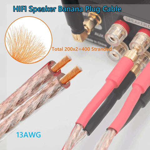 WOWLED 13AWG HiFi Speaker Cable with Gold-Plated Banana Plugs 1.5m