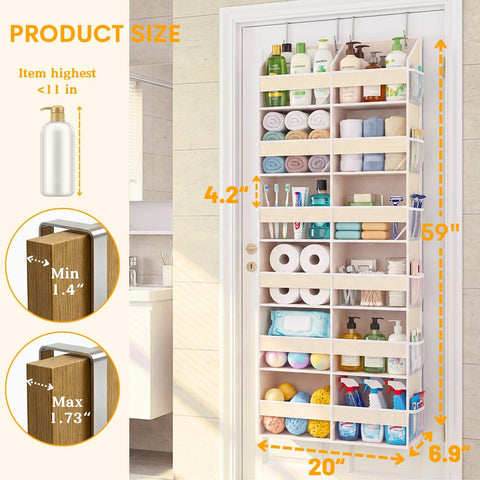 Ofiray-Home Over The Door Storage Organiser – 5-Tier, 10 Compartments, Pink Hanging Storage with 10 Side Pockets