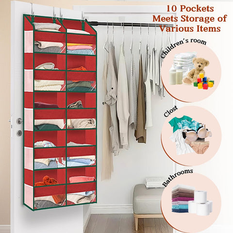 Ofiray-Home Over The Door Storage Organiser – 5-Tier, 10 Compartments, Pink Hanging Storage with 10 Side Pockets