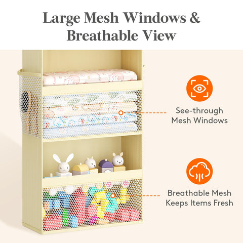 Lifewit 4-Tier Over Door Diaper Organiser, Beige – Space-Saving Hanging Nursery Storage with Mesh Windows
