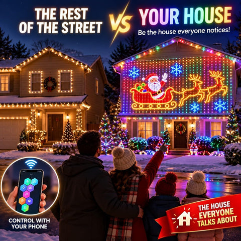Smart LED Christmas Curtain Lights – RGB Waterproof Outdoor Lights with App & Remote Control, 256–1024 LEDs – Turn Your Home Into a Festive Light Show Everyone Remembers