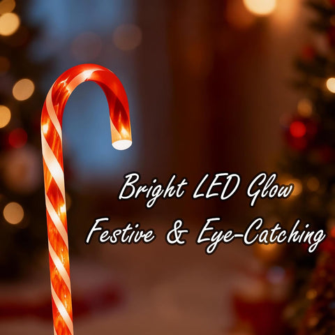 5 Pieces Christmas Pathway Lights 55cm, Red Candy Cane Stakes Battery Operated, Garden Outdoor Christmas Decorations Patio Pathway Drive Way Lights