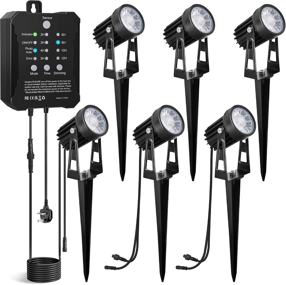 MALORY Garden Lights Mains Powered, 16.5M, 6-in-1 Outdoor LED Spotlight with Transformer, 2700K Warm White, IP65 Waterproof Garden Spike Lights Pathway Lighting for Lawn, Yard, Driveway