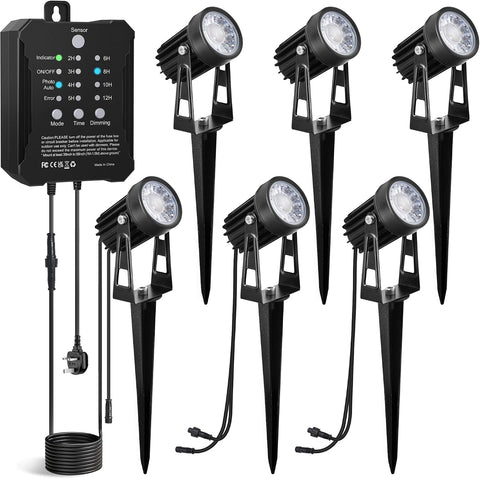 MALORY Garden Lights Mains Powered, 16.5M, 6-in-1 Outdoor LED Spotlight with Transformer, 2700K Warm White, IP65 Waterproof Garden Spike Lights Pathway Lighting for Lawn, Yard, Driveway