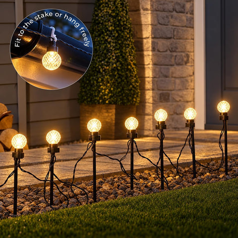 Festive Lights - 10 Colour Changing Diamond Ball Garden Stake Lights - 40 LED, 4.5m Lit Length, 8m Black Lead, 11 Functions, Mains Powered, IP44 Indoor Outdoor Decoration for Lawn, Pathway, Border