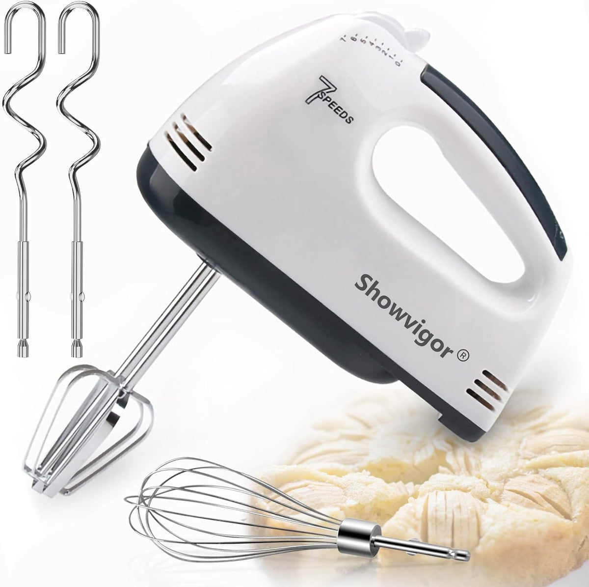 Electric Hand Mixer – 7 Speed + Turbo Boost, 4 Stainless Steel Attachments, Lightweight Egg & Dough Whisk for Baking