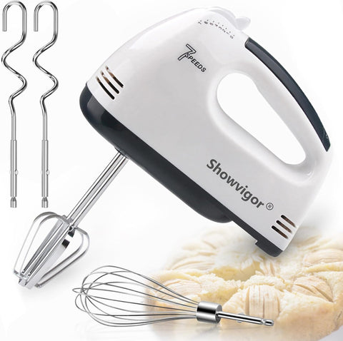 Electric Hand Mixer – 7 Speed + Turbo Boost, 4 Stainless Steel Attachments, Lightweight Egg & Dough Whisk for Baking