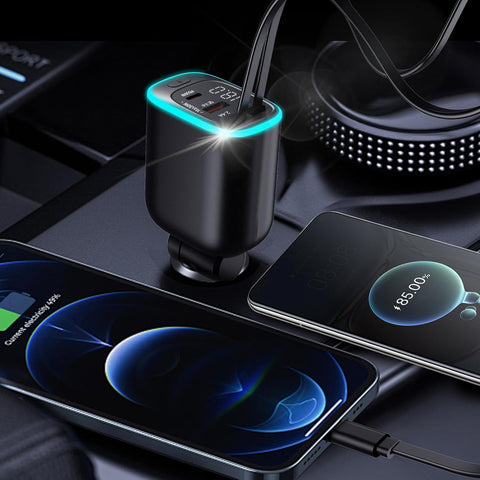 Retractable 78W 4-in-1 USB C Car Charger Adapter
