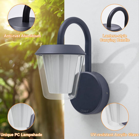 Outdoor Wall Light IP65 Down Outside Lights Mains Powered, Anthracite Grey Front Door Porch Light Modern LED External Lighting Sconce, Waterproof Exterior Lamp Lantern Electric for House
