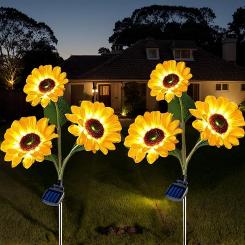 Sunflower Solar Lights Outdoor Solar Garden Stake Lights Realistic Sunflowers Yard Lawn Pathway Décor (3 Pack)