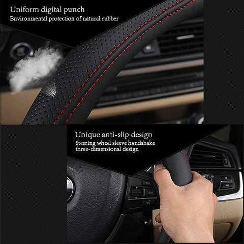 Car Steering Wheel Cover Soft Microfiber Anti-Slip Black Red
